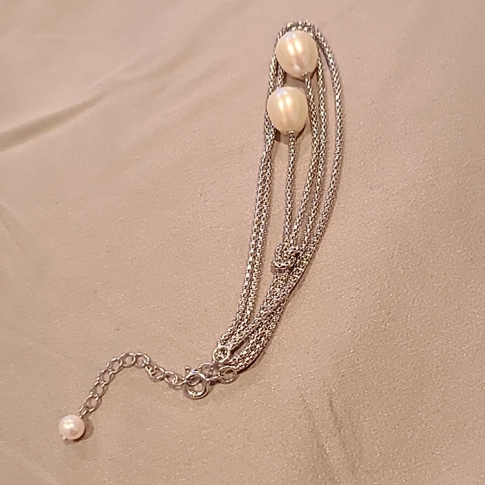 Pearl love knot adjustable sterling silver necklace - Picture 5 of 5